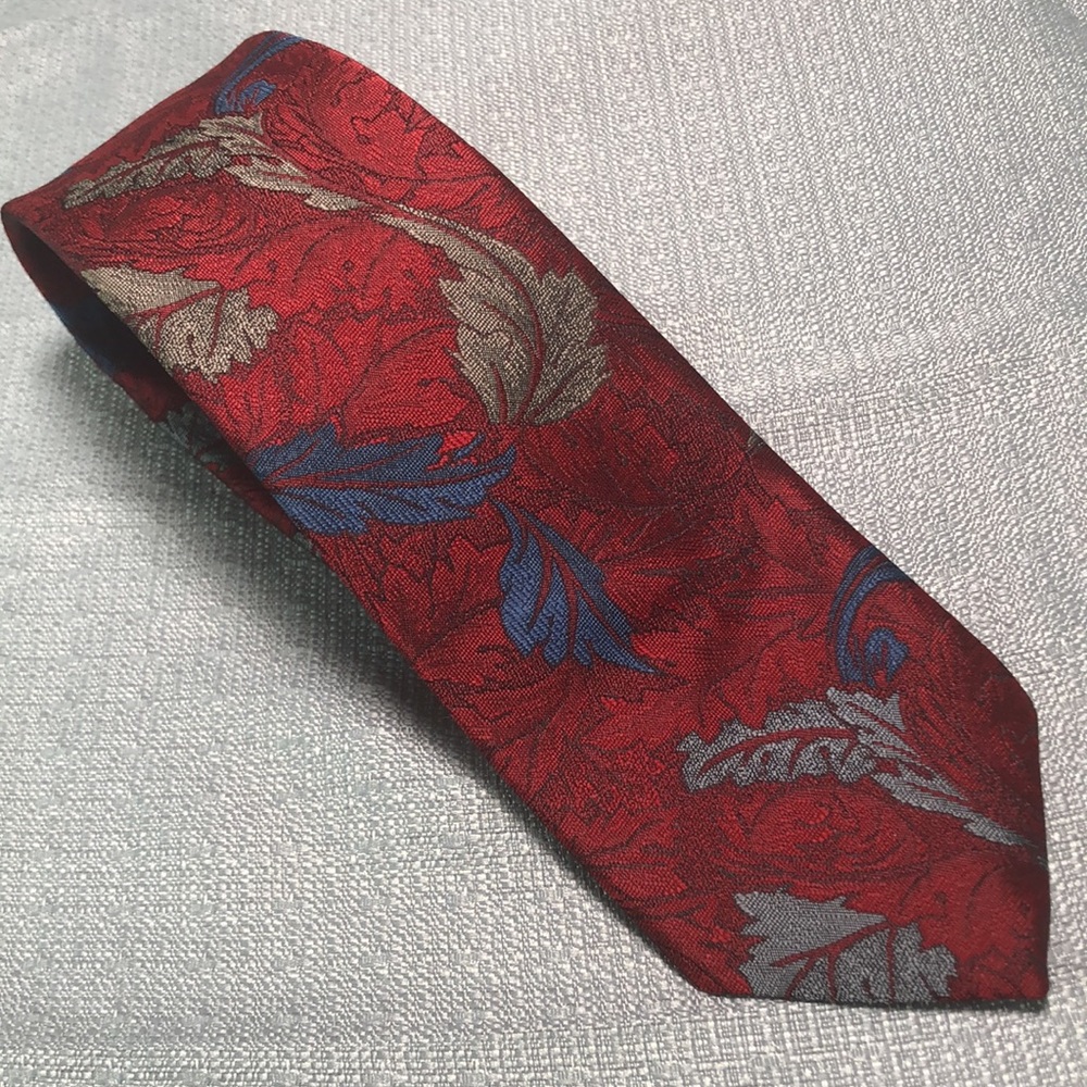 Vintage Oscar De La Renta 90s y2k Neck Tie Leaf Leaves Cranberry Blue Unique